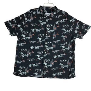 Goodfellow & Co Shirt Mens XL Standard Fit Palm Tree Hawaiian Black Casual